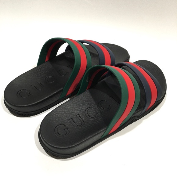 GUCCI WEB RGR RUBBER SLIDES SANDALS -MEN’S US 12.5 -NEW - Picture 8 of 9
